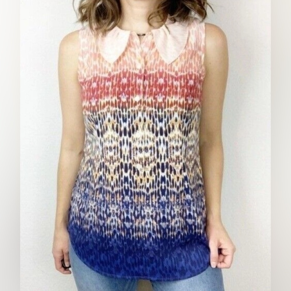 Cabi Women's M Love Popover Blouse‎ Ombre Sleeveless Peter Pan Collar Shirt